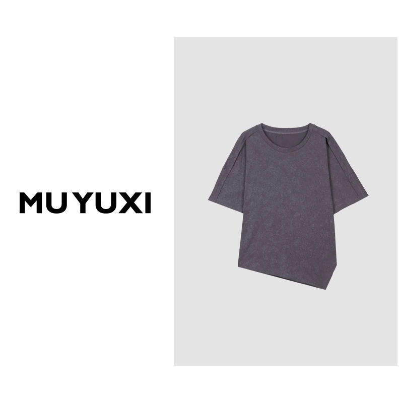 MU YUXI  2024夏季新款简约设计感抽绳圆领上衣  HC044