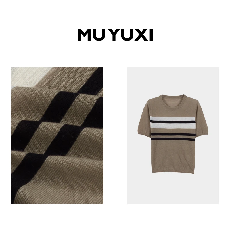 MU YUXI 时髦弥敦道 奶茶色条纹上衣 SF233