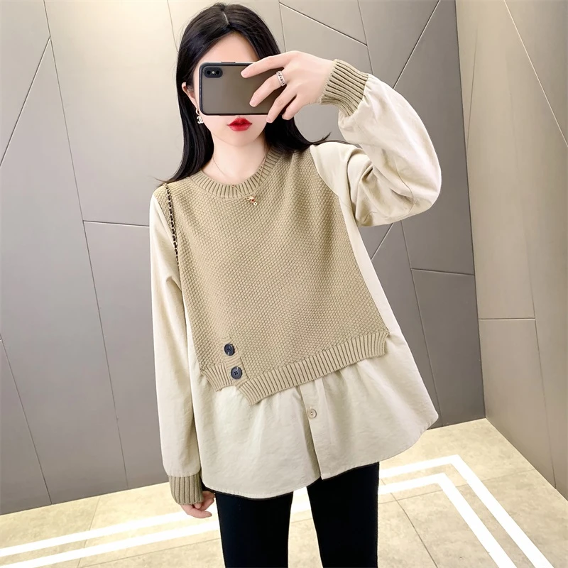 孕妇秋装上衣春秋显瘦长袖宽松假两件秋季孕妇装上衣高贵上档次