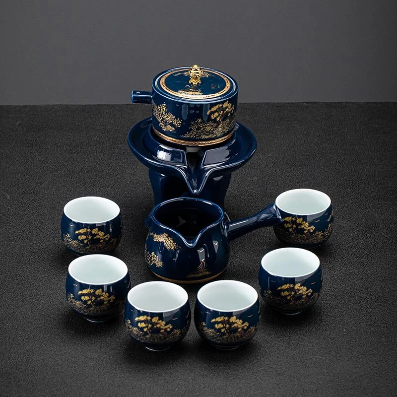 懒人茶具套装家用半自动泡茶壶杯石磨盘时来运转冲茶器办公室会客