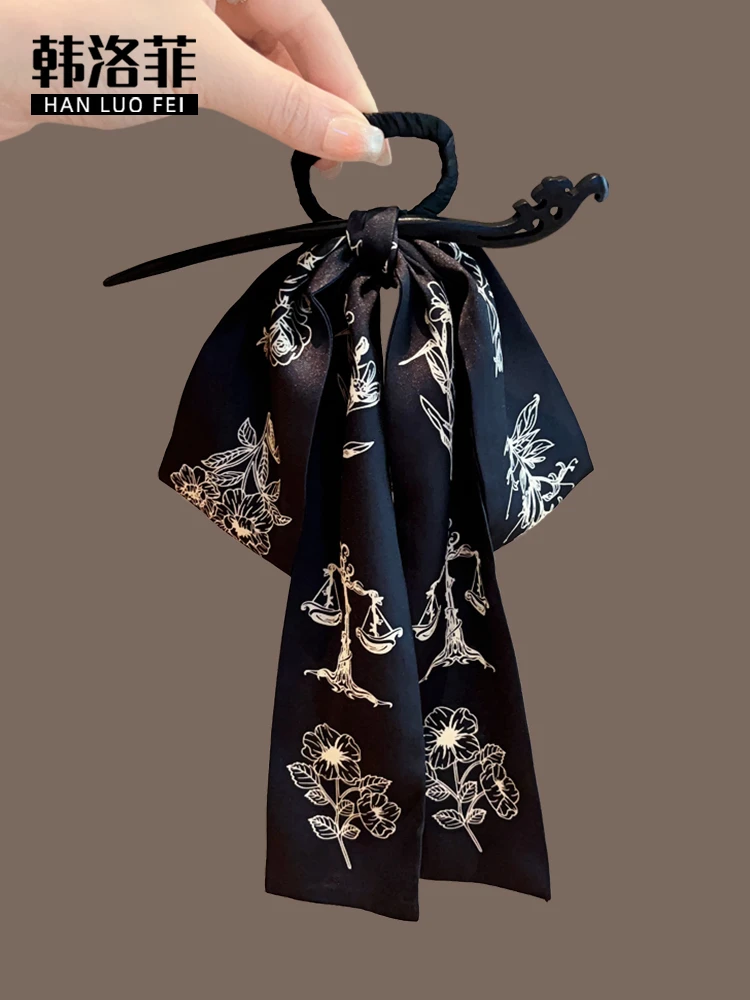 法式优雅复古缎面超仙发簪女新中式蝴蝶结盘发钗高级感发带木发钗