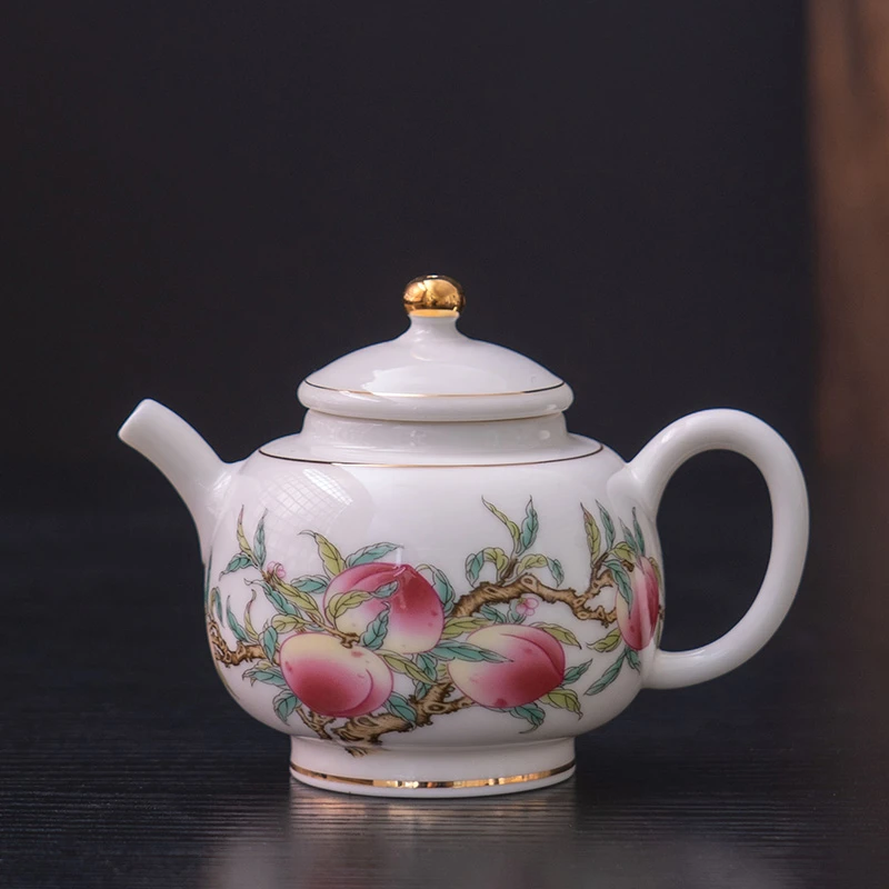 九桃羊脂玉茶壶新款陶瓷单壶白瓷简约家用中式功夫茶具高档伴手礼