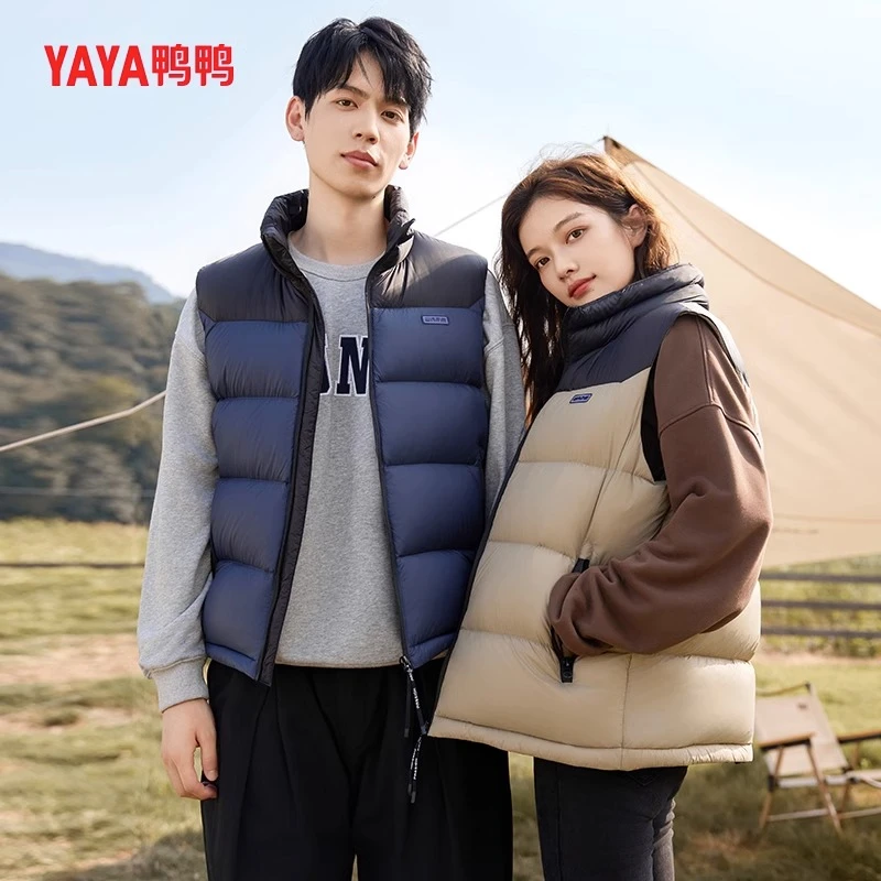 YAYA/鸭鸭羽绒马甲男女2024年冬新款修身短款运动外套YE3B700582D