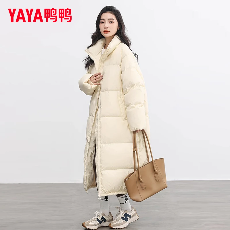 YAYA/鸭鸭羽绒服女长款立领百搭纯色休闲保暖厚外套YE3B601621E
