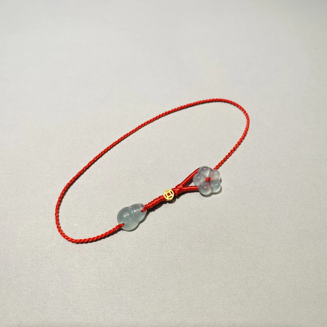 翡翠手绳一路生花，纯天然翡翠A货小花+葫芦，定制产品需联系客服