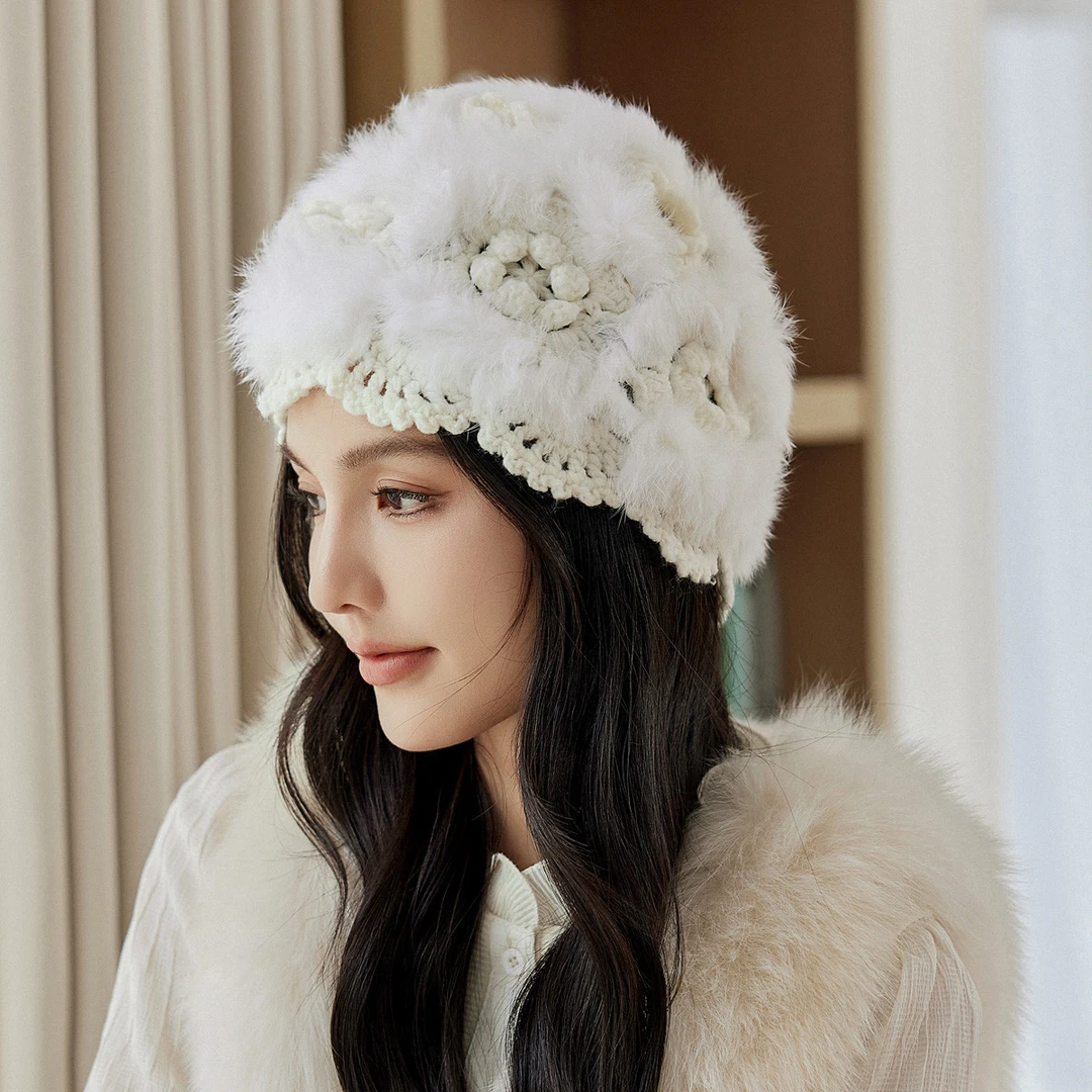 布塔兔毛秋冬保暖包头帽时尚显脸小编织毛绒秋冬帽网红冬帽SU7024