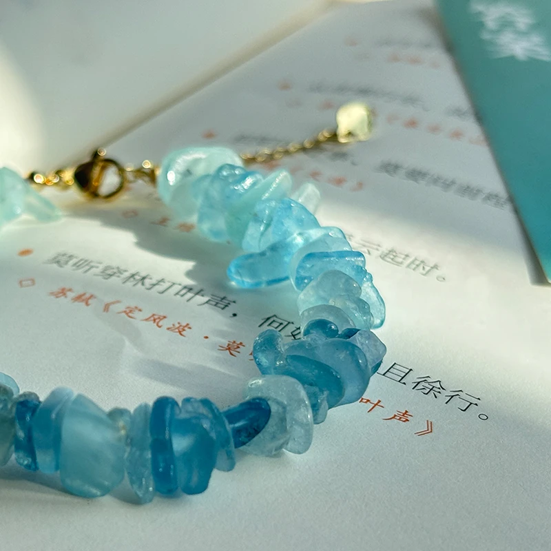 天然海蓝宝原石手链