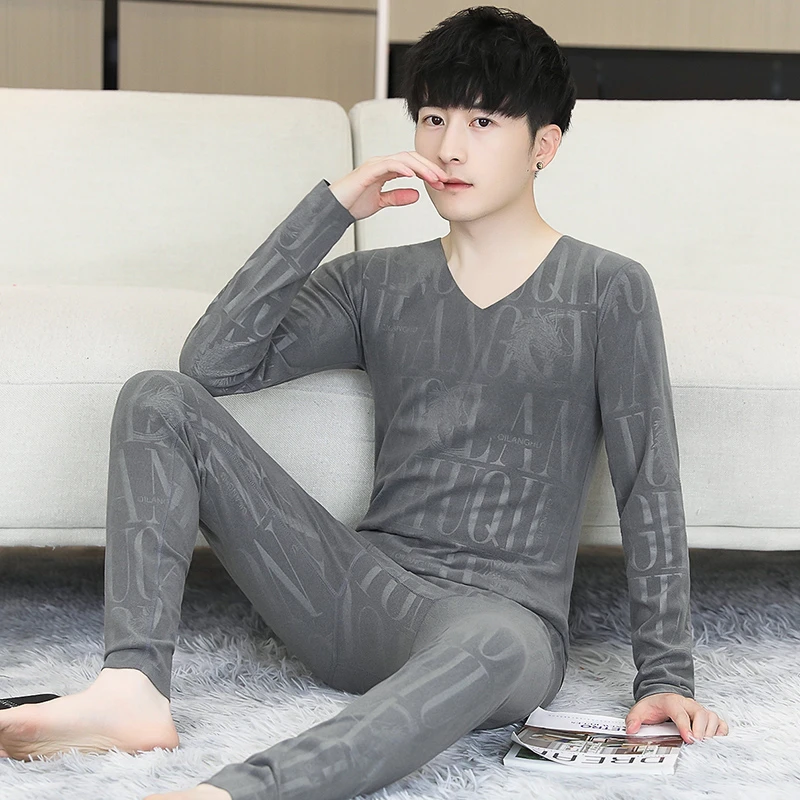 高档双面德绒保暖内衣套装男士无痕薄款修身打底秋衣秋裤冬季青年