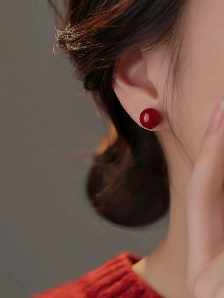 含辰砂工艺品普陀高含量朱砂耳钉S925银紫金砂款帝王砂款玫瑰花款