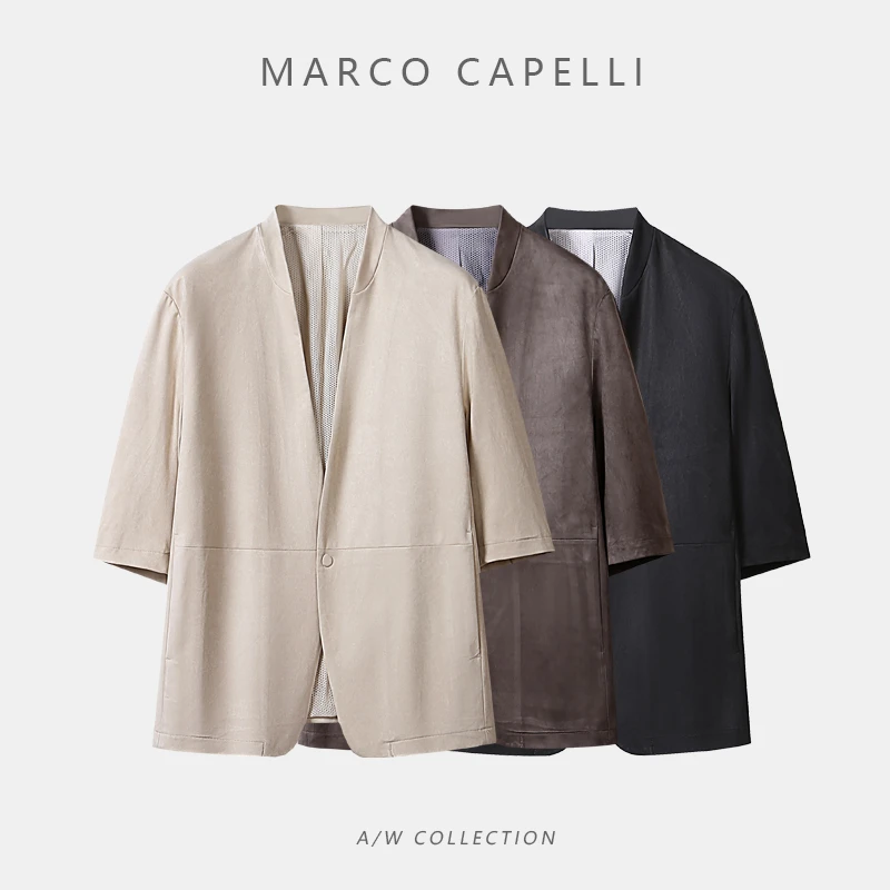 168-雅痞松弛感 柔软敲弹亲肤面料时尚半袖男士休闲披风外套 S406