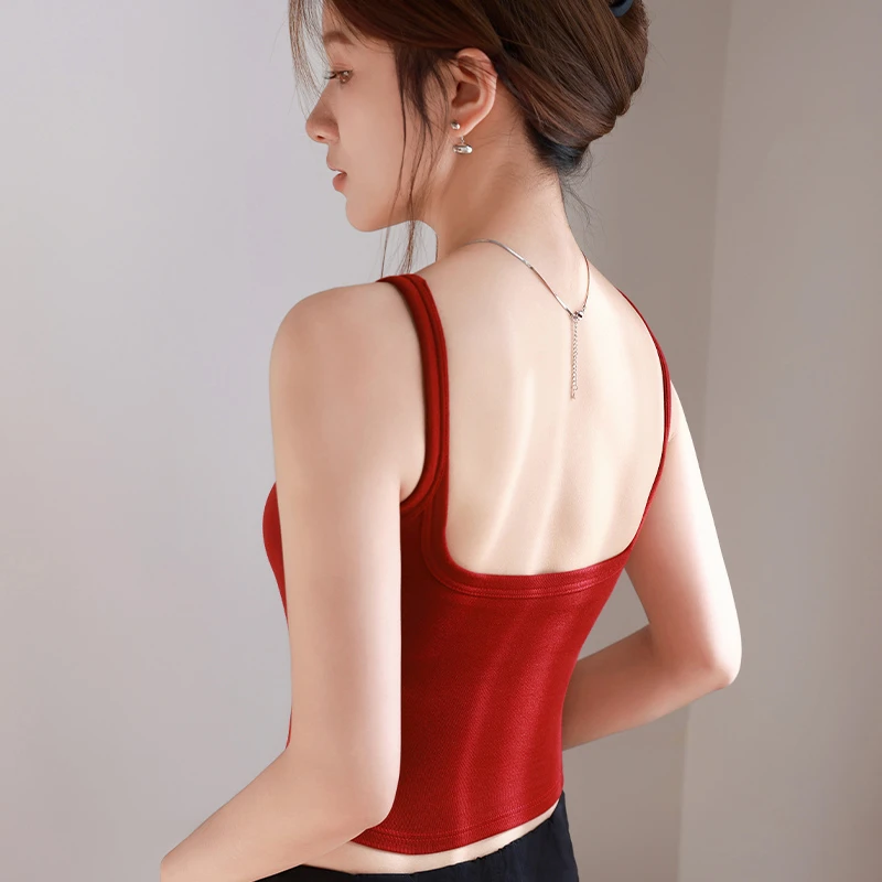 红色一体式夏季修身女背心打底吊带内衣内搭运动网红瑜伽内搭吊带