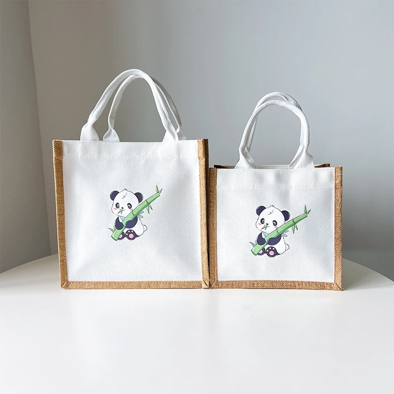 可爱新款熊猫手提袋帆布包学生包便当包上班族学生拎包