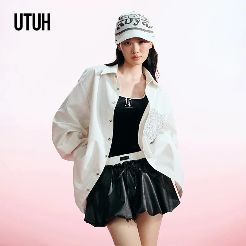 UTUH 简约翻领×烫朴工艺自然肌理感阔版衬衫女 TLWFA2C215