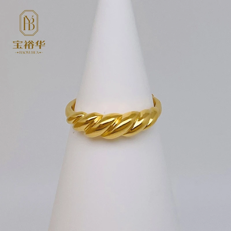宝裕华黄金足金999 素金牛角包麻花活口戒指
