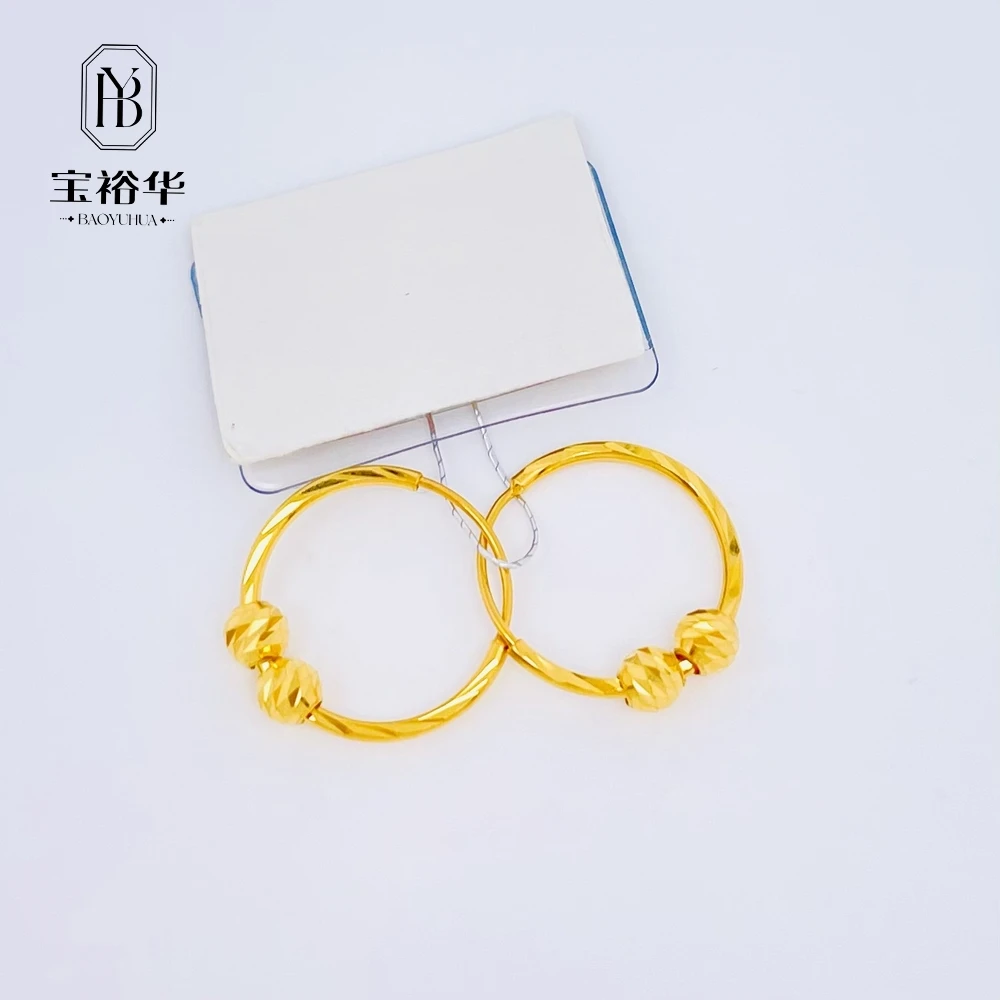 宝裕华黄金足金999 5G耳饰 车花蹦迪珠珠耳圈