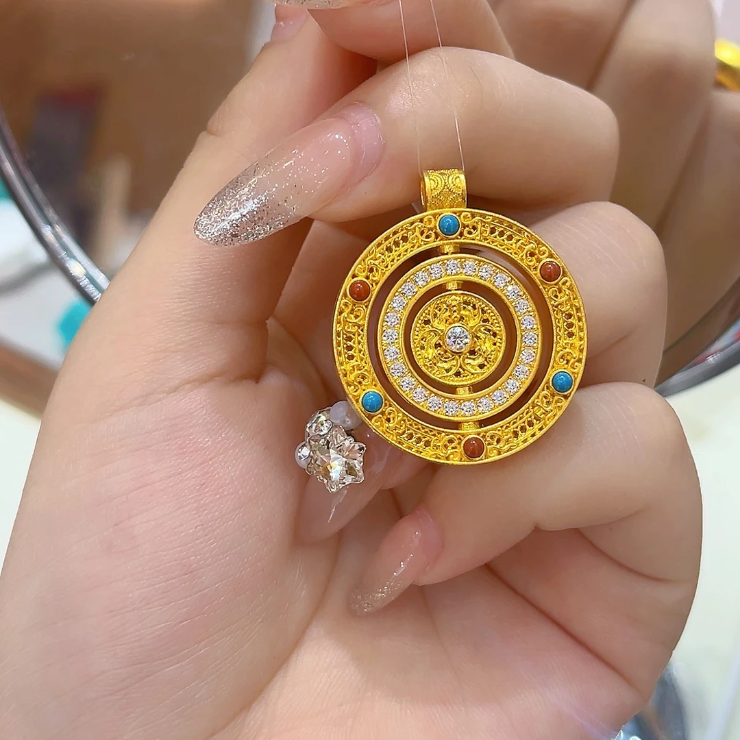 宝裕华足金999 黄金莫桑石吊坠 时来运转 福运连绵
