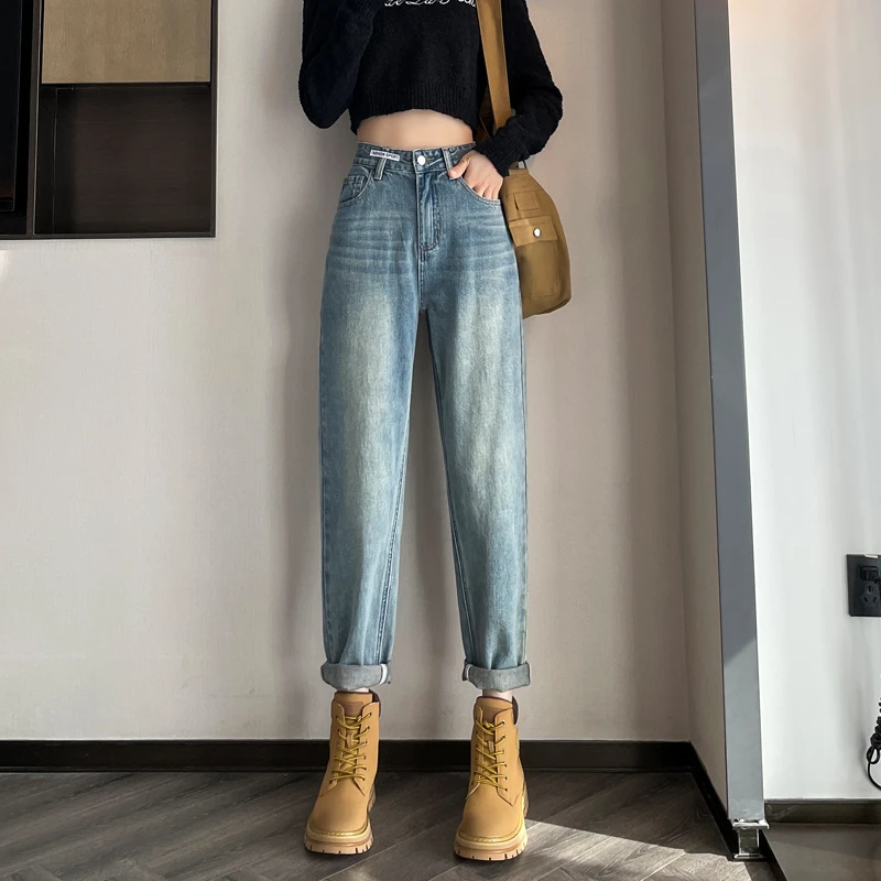 2023新款春秋哈伦牛仔裤女梨型身材宽松显瘦垮裤高腰老爹裤潮ins