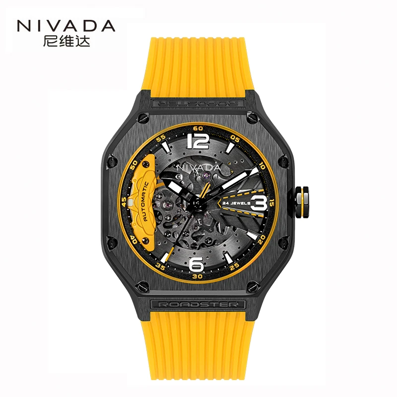 尼维达NIVADA 精钢超跑系列刹车盘炫酷机械腕表-竞速黄
