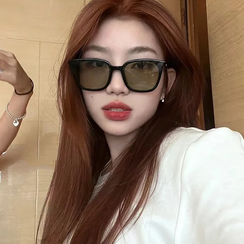 gm绿色墨镜女夏防晒高级感ins韩版潮网红方形防紫外线太阳眼镜女