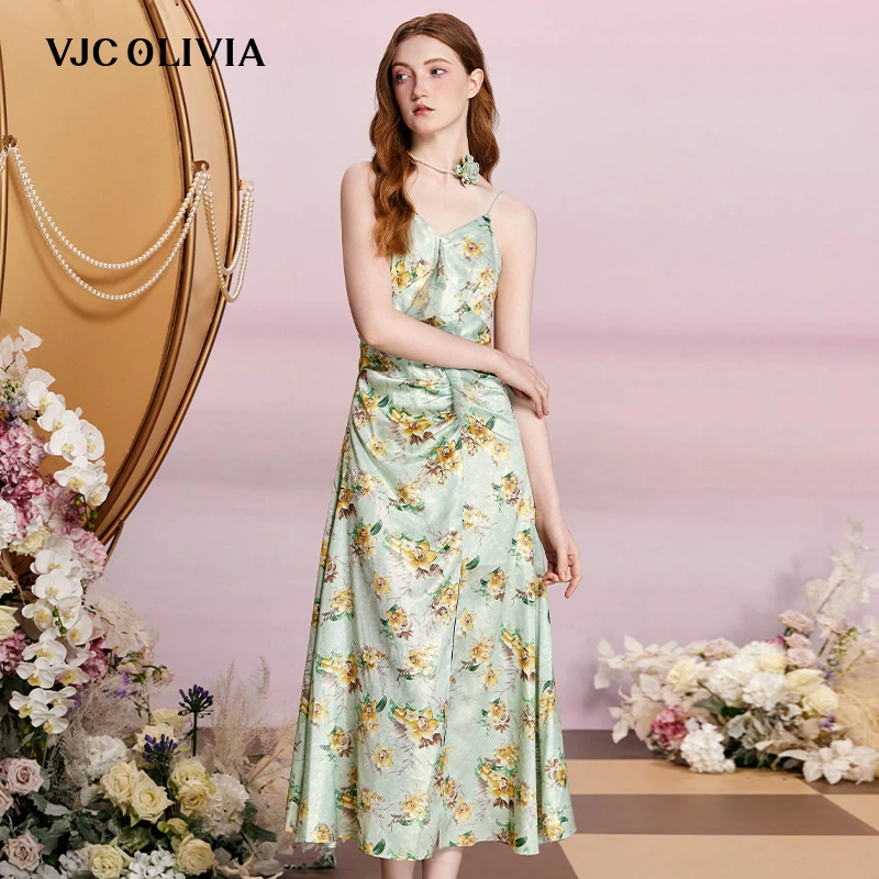【美娇粉丝专属】VJC OLIVIA绿野仙踪V领吊带连衣裙开叉气质
