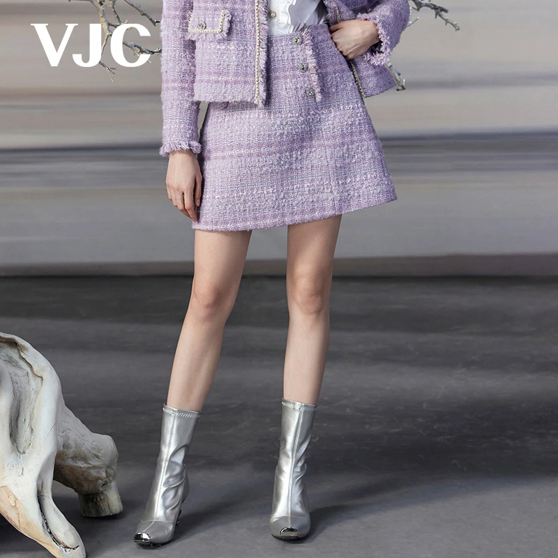 VJC OLIVIA秋冬新款女装气质毛呢半裙小香风A字V23DS1306