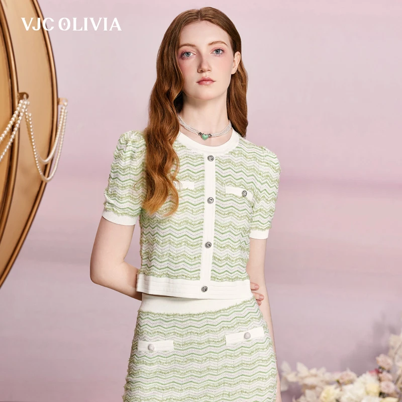 VJC OLIVIA秋季新款女装气质撞色针织衫短款百搭V24CC1198