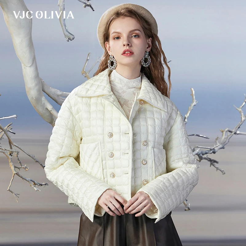 VJC OLIVIA秋冬新款女装时尚保暖气质棉服翻领短款V23DI1557