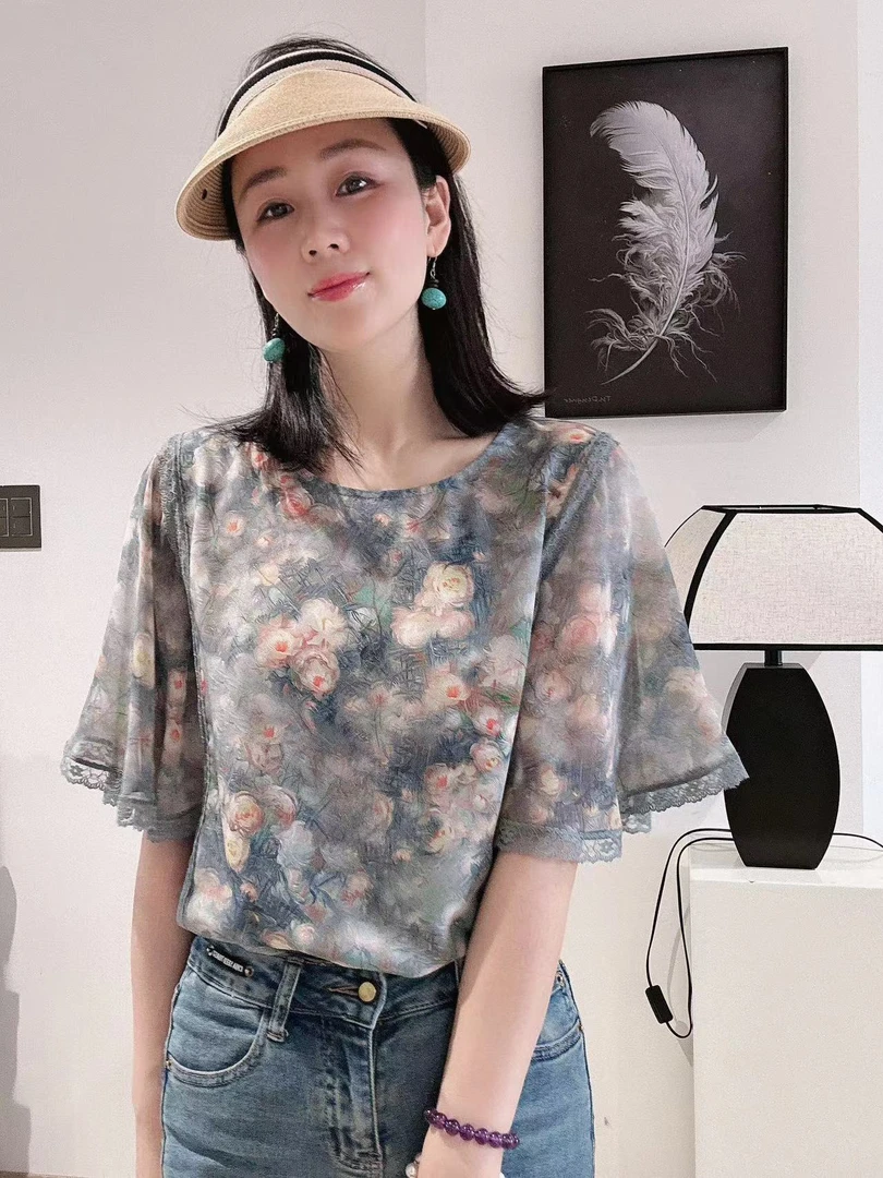 夏款碎花印花套头气质洋气时尚小衫