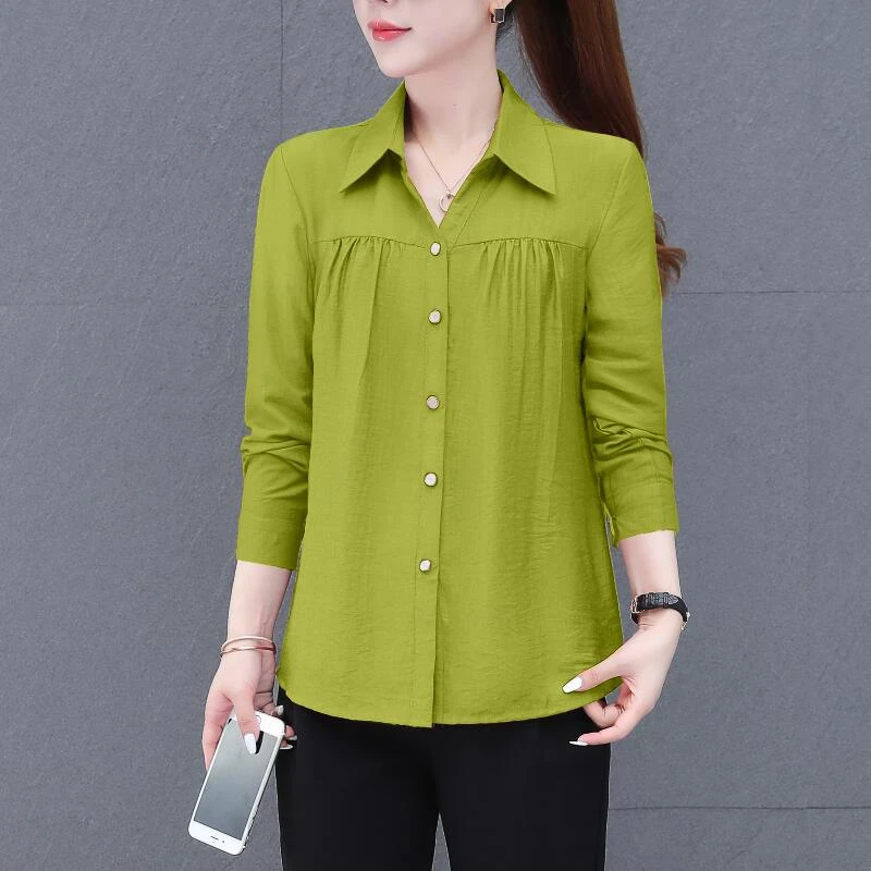 长袖衬衫女2023秋季新款洋气妈妈修身打底上衣气质小衫衬衣纯色