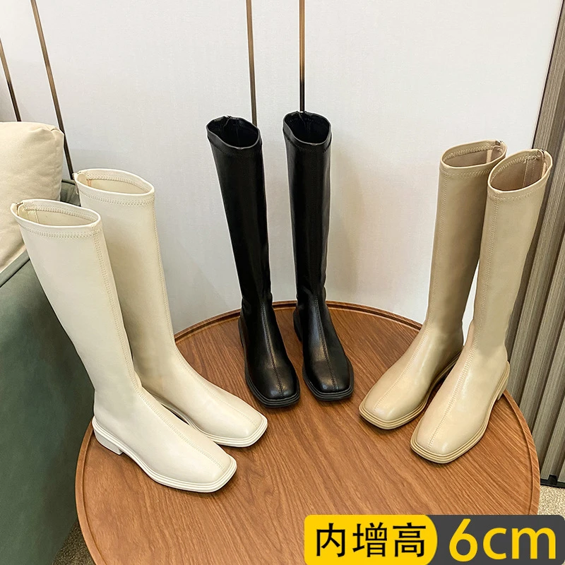 高筒靴女2021秋季新款骑士靴内增高后拉链简约长筒靴女大码41-43