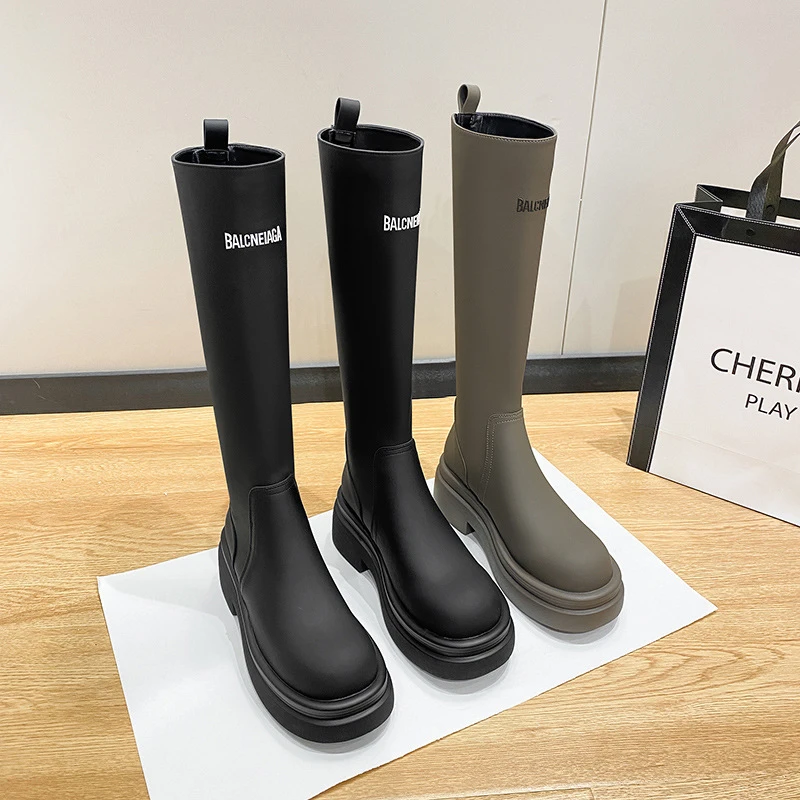 内长筒靴2023新款秋季大码女靴子41-43高筒厚底骑士靴