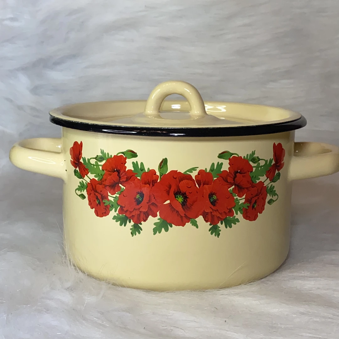 俄罗斯原装进口1.5升搪瓷双耳锅奶锅怀旧复古炖汤锅新款新婚家用