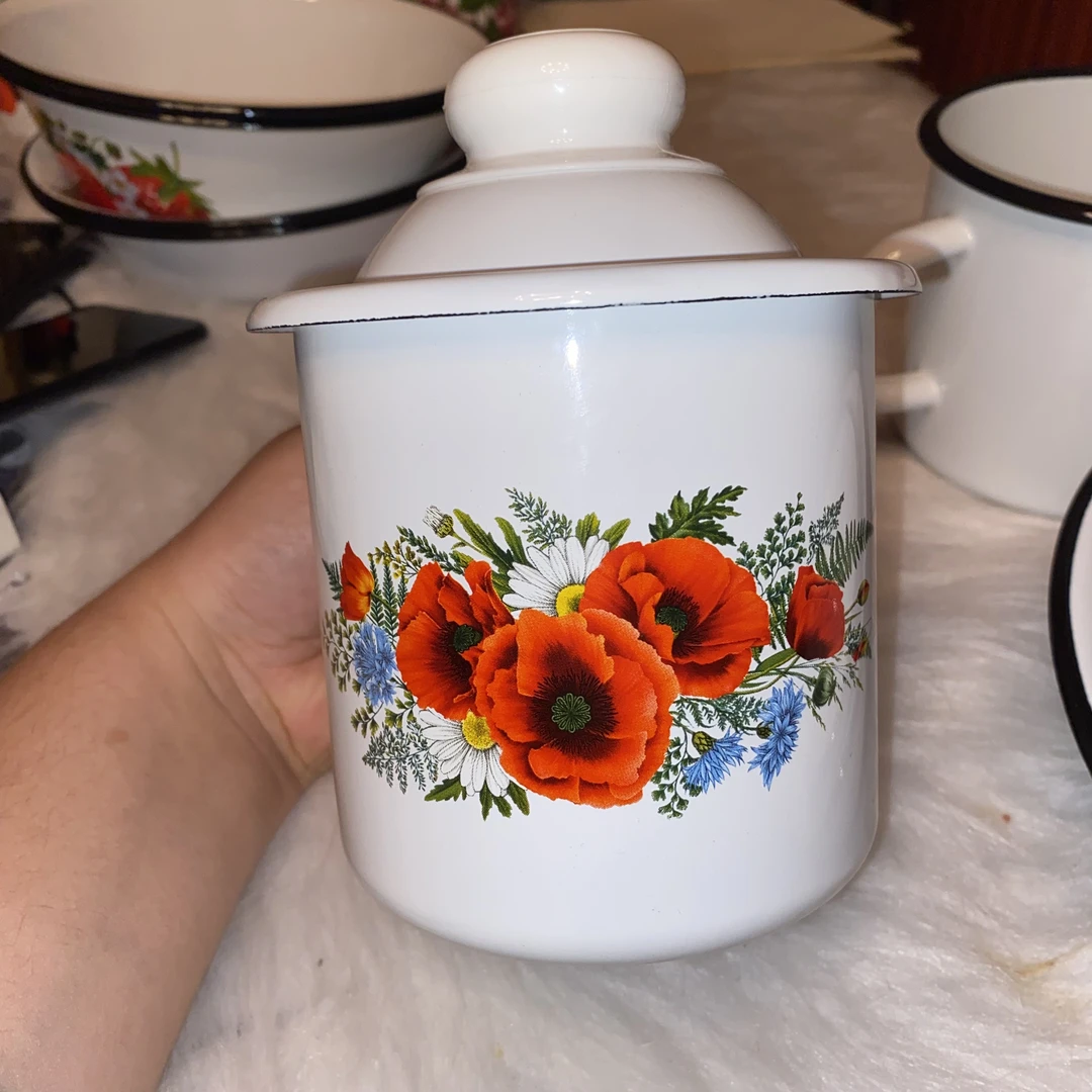 俄罗斯原装进口正品搪瓷1升带盖子茶杯凉水杯加厚家用饮料杯复古