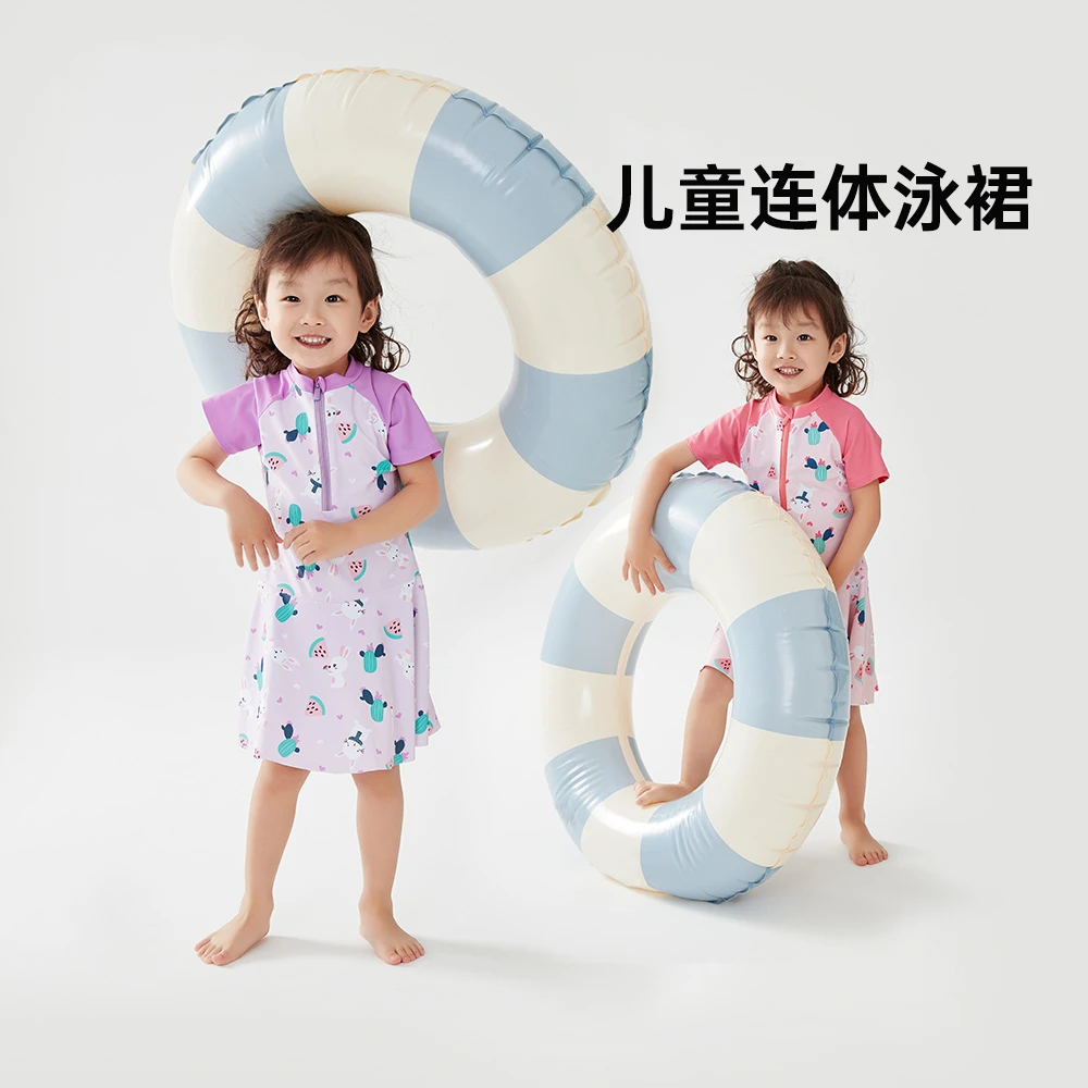 wellber/威尔贝鲁儿童泳衣女童连体连衣裙套装泳裤碎花游泳装备