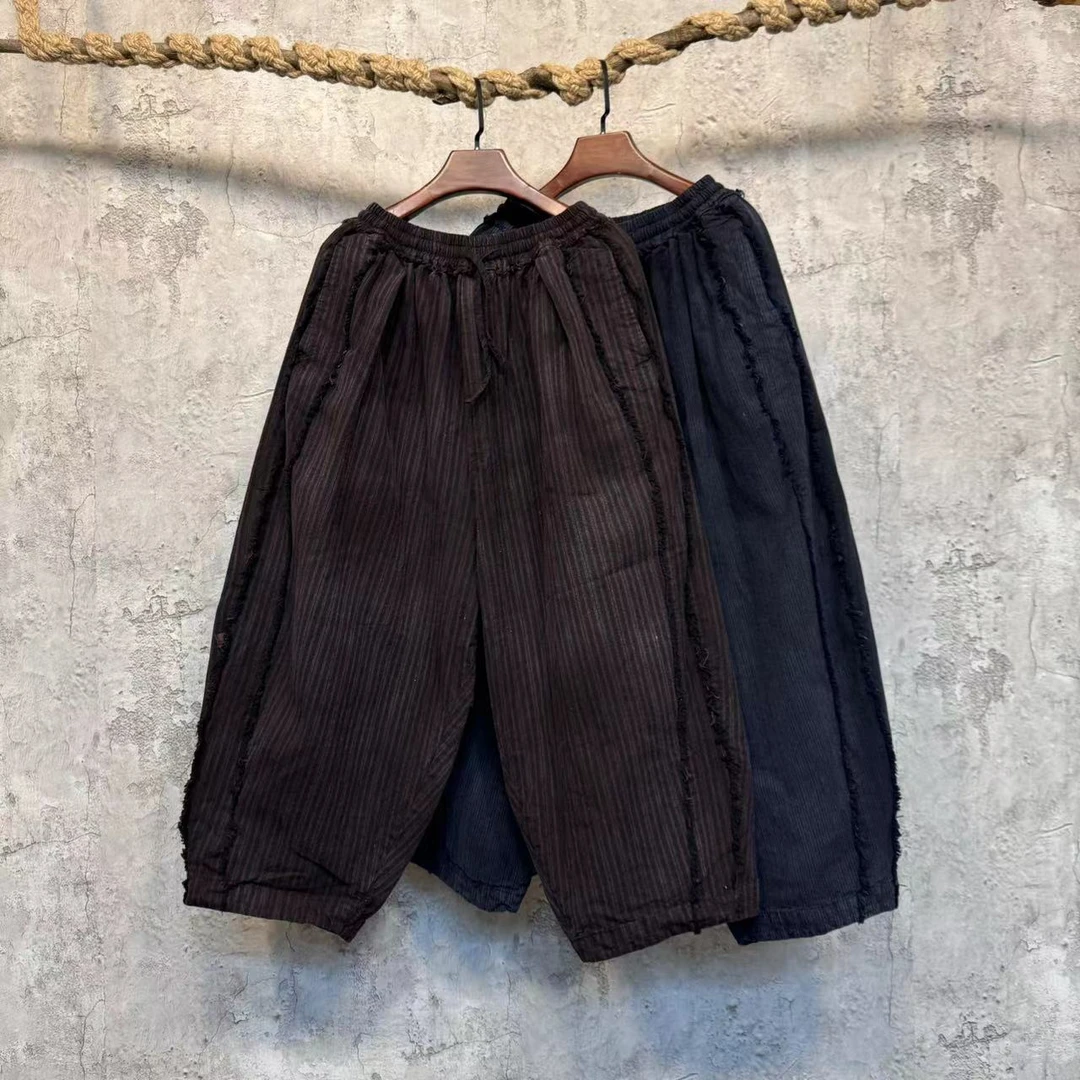 本古佳1118老布双层八分萝卜裤144*92宽松时尚 休闲百搭 复古潮流