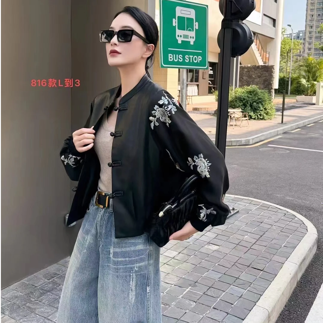 海宁皮衣女2025秋季新款绵羊皮短款中国风外套复古时尚气质百搭