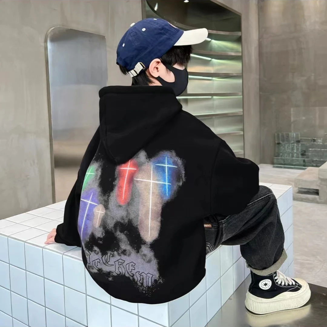 儿童中大童时尚休闲宽松加绒加厚帽衫1020