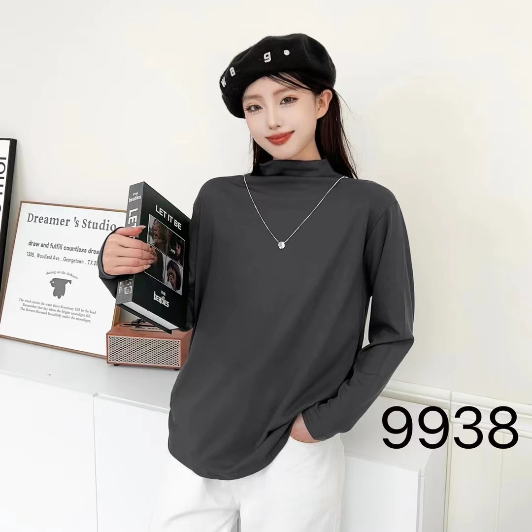 9938寸领项链装饰秋冬长袖打底衫不加绒时尚百搭保暖