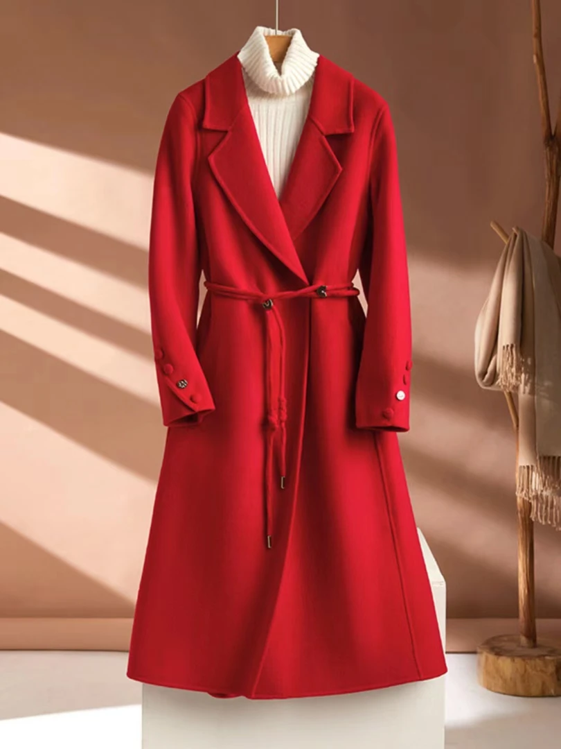 大码时尚洋气秋冬显瘦气质长款毛呢大衣女装809