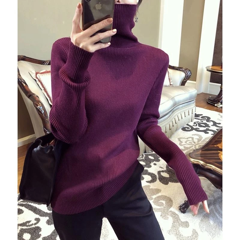 高领爆款洋气打底衫女装秋冬新款套头修身内搭堆堆领加厚针织毛衣