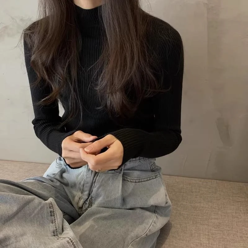 半高领加厚保暖毛衣女秋冬新款针织衫修身内搭打底衫别致高级上衣