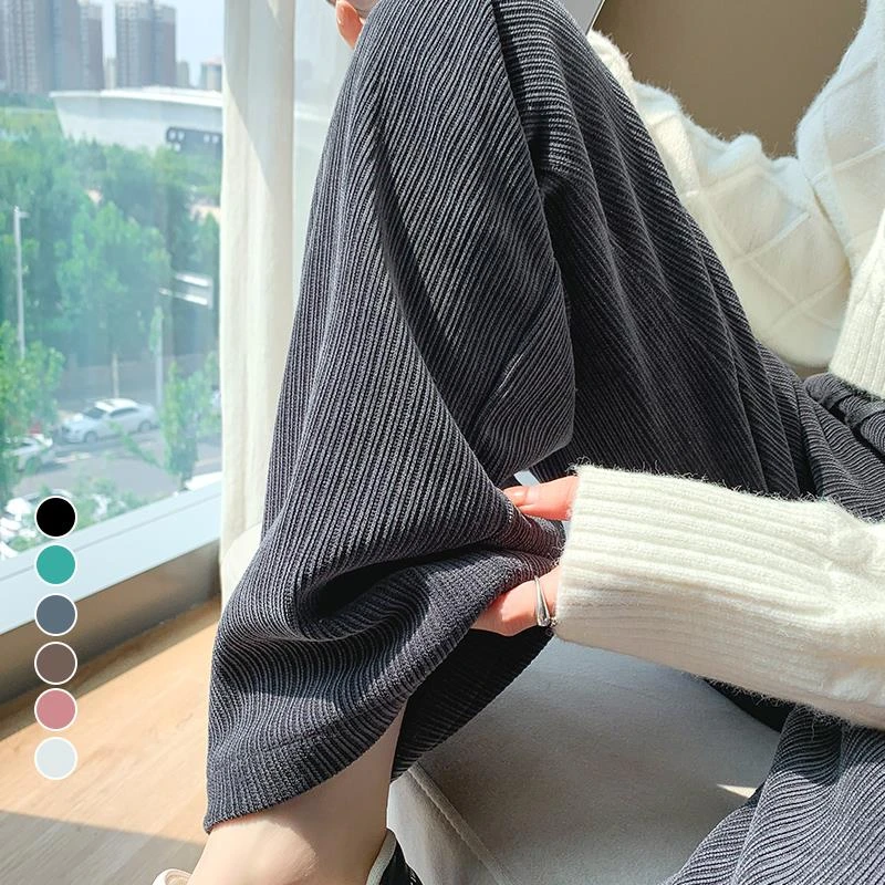 雪尼尔阔腿裤女冬季2024新款加绒裤子秋冬款加厚灯芯绒条绒直筒裤