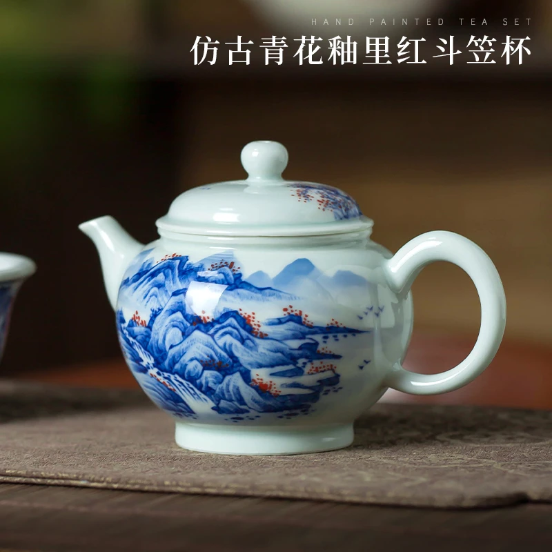 景德镇全手工功夫茶壶过滤陶瓷 高档手绘青花山水泡茶壶单壶茶具