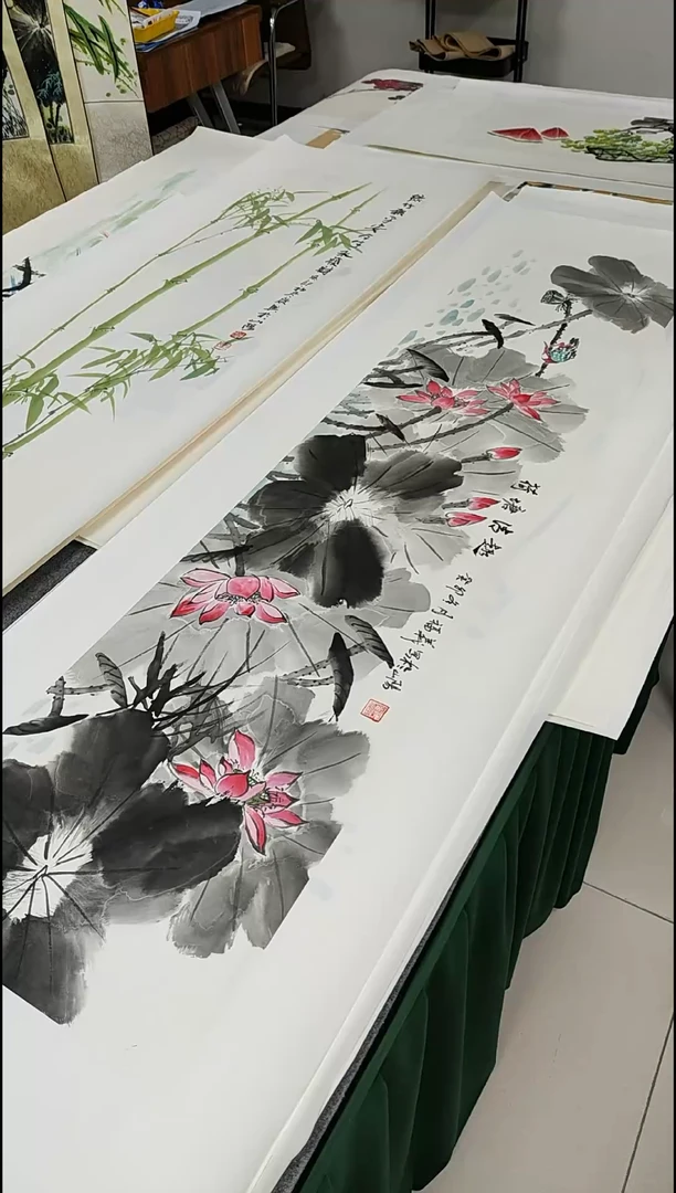 【闪购商品】书法陈福义四尺对开荷花含托表不退不换