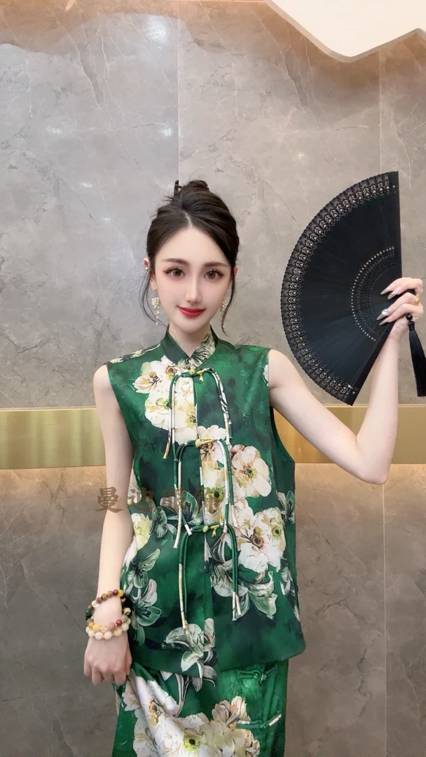 6047【栀子花开】新国潮编织唐扣印染马甲