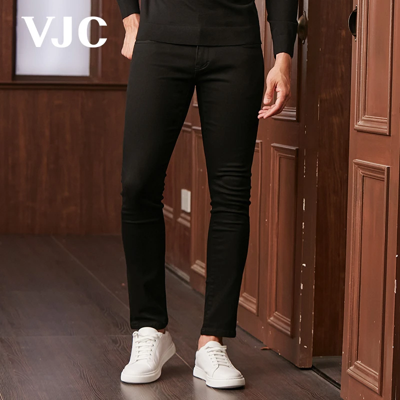 VJC/威杰思2023秋季男装新款男士黑色牛仔裤修身小脚裤B22DO3416