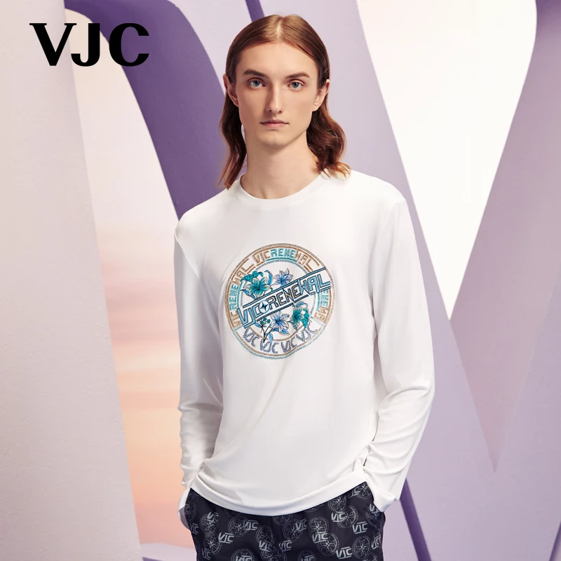 VJC/威杰思2025春季新款男装时尚休闲百搭T恤烫钻上衣B24AA2076