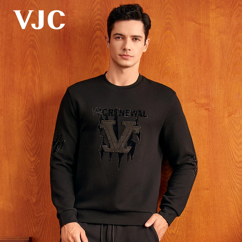 VJC/威杰思秋冬新款男士时尚刺绣卫衣针织休闲上衣B23DE1260
