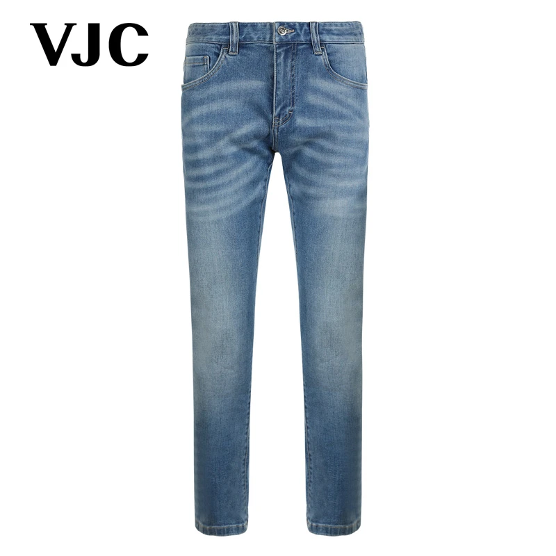 VJC 秋季男装新款男士蓝色牛仔裤刺绣直筒小脚裤 B23CO3426
