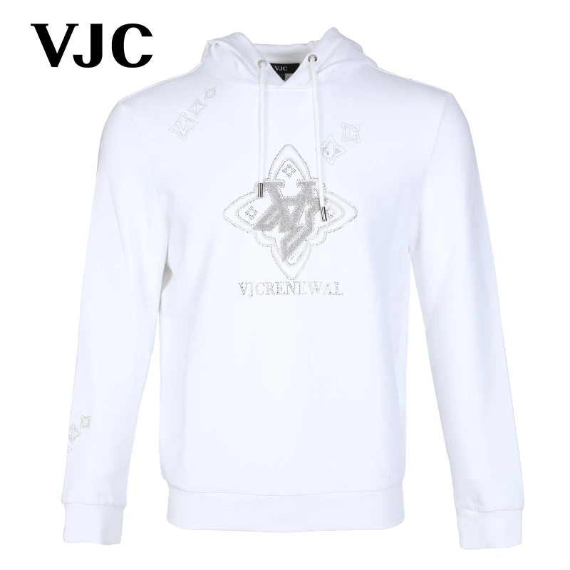 VJC/威杰思2023秋季新款连帽字母卫衣烫钻休闲时尚经典B22CE1263